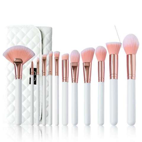 12 pcs hot selling white wooden handle professional makeup brush set